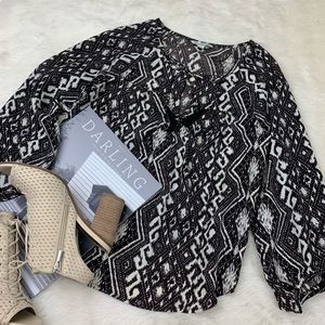 42 AMERICAN EAGLE Boho Peasant Split-Back Tassel Top